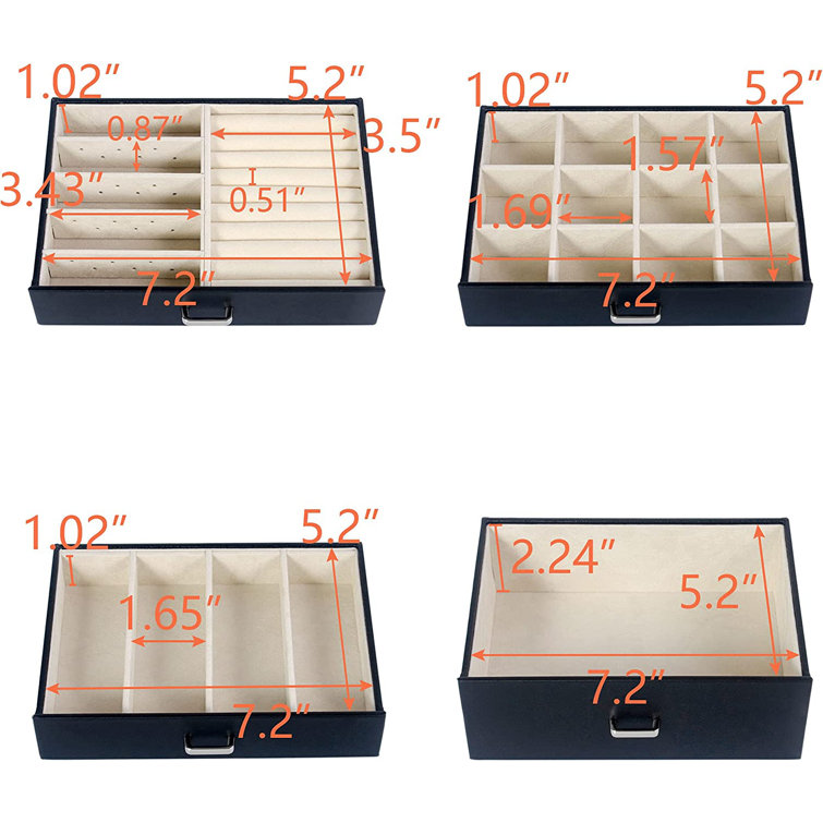 Latitude Run Large Leather Jewelry Box/Case/Storage/Organizer with Travel Case and Lock (Pink) Latitude Run Finish: Black