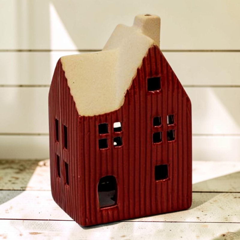Medium Red Ceramic House Tealight Holder