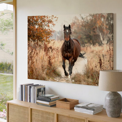 Reproduction d'art moderne sur toile, cheval au galop sur toile, art équestre dynamique, prêt à accrocher