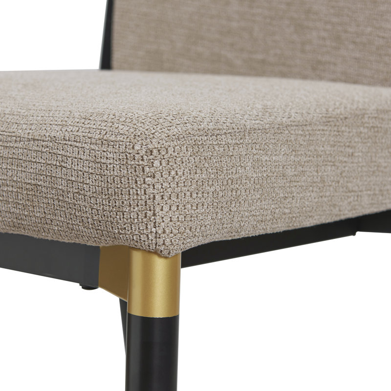 Chaise rembourrée sans accoudoirs moderne en fer Blondell, Coussin brun clair / structure noire