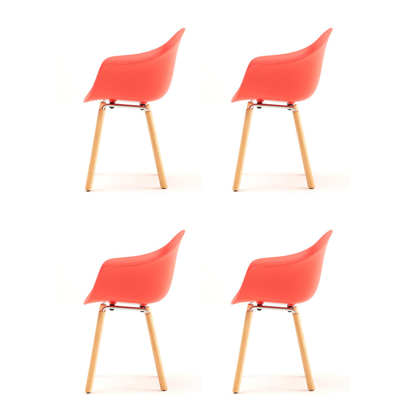 Fauteuil TA (ensemble de 4), Rouge / Naturel