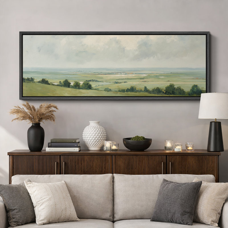Grande impression sur toile encadrée, impression de paysage de prairie rétro pour décor de ferme moderne, H 20 po x l 60 po