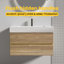 Meuble-lavabo Grace 24 en chêne brut + chêne brut avec lavabo en quartz blanc et tiroirs doux, meuble-lavabo mural flottant pour salle de bain moderne, lavabo une pièce blanc brillant, KD