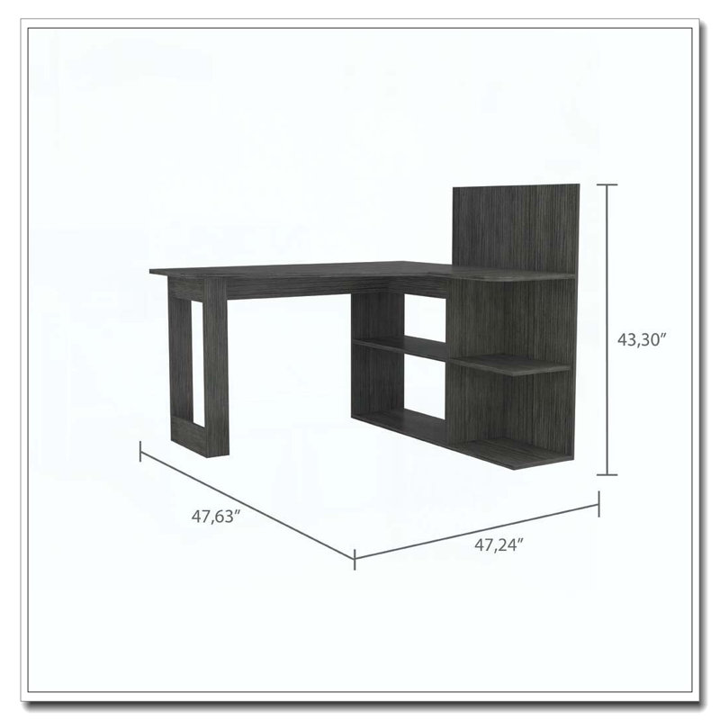 Bureau d'ordinateur en L Fairfield chêne fumé à 4 tablettes Fairfield