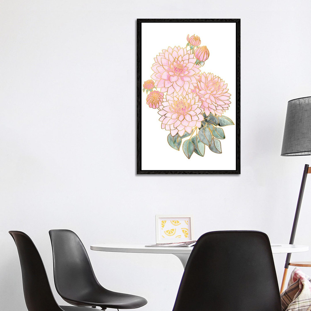 Pacey Dahlien Bouquet In Pink Aquarell von Blursbyai - Galerie-verpackt Leinwand Giclée auf Leinwand