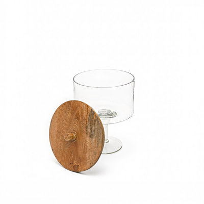 Pedestal Glass Jar Canister with Wood Top