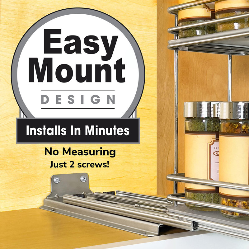 Pull Out Spice Rack Organizer For Inside Kitchen Cabinets,Slide Out Drawer,Chrome Sliding Spice Cabinet,2 Tier,(Chrome)