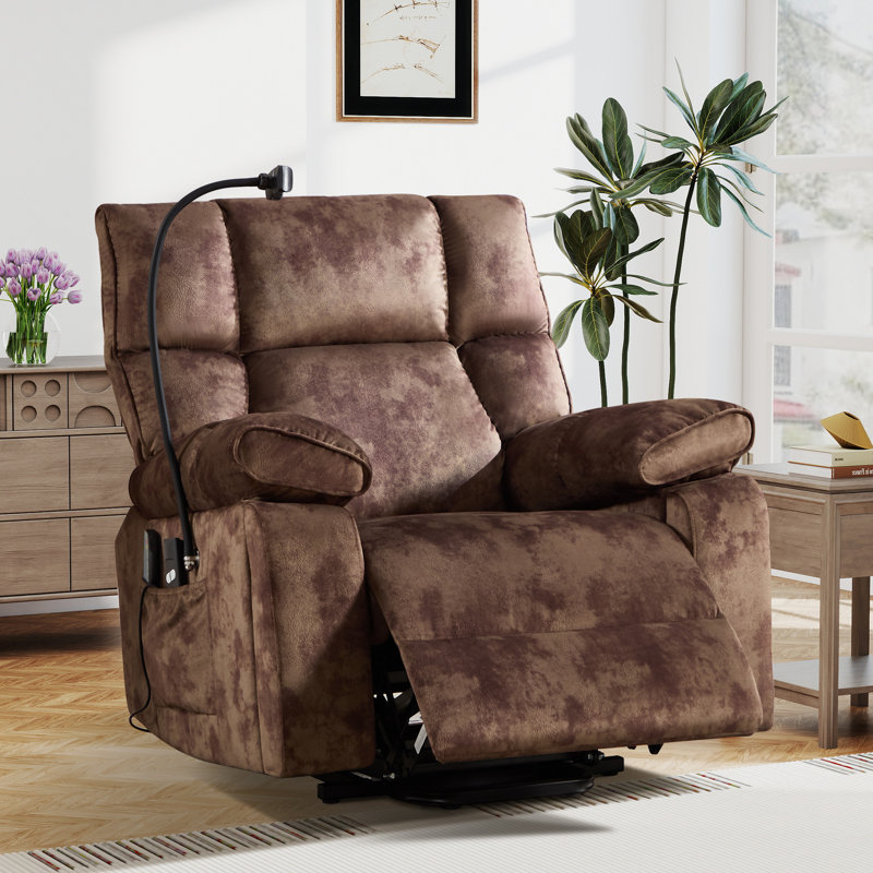 38.98" Wide Power Lift Massage Recliner With Heat, Cup Holders & Phone Stand(Set Of 2), Brown