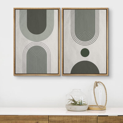 «Mid Century Modern Boho Green», motif géométrique pastel de formes abstraites bohémiennes sur toile, reproduction de 2 pièces