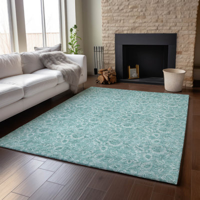 Premium Machine Washable Prisco Teal Rug