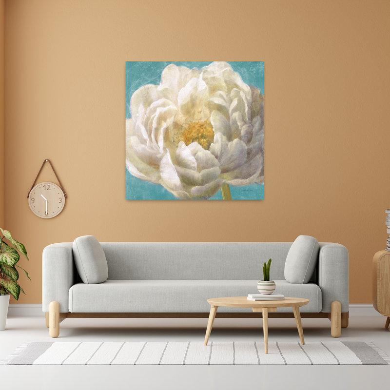 Art traditionnel en fleurs avec fleurs bleues, H 48 po x l 48 po