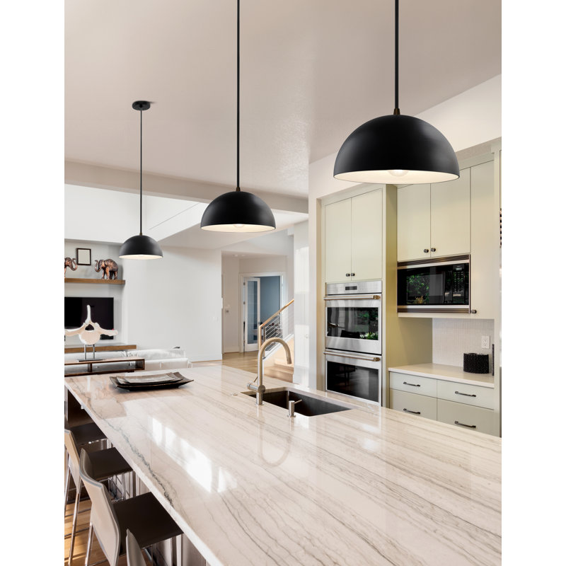 Luminaire suspendu en forme de dôme à 1 lumière de la collection Leni, Bronze foncé, Noir mat carbone