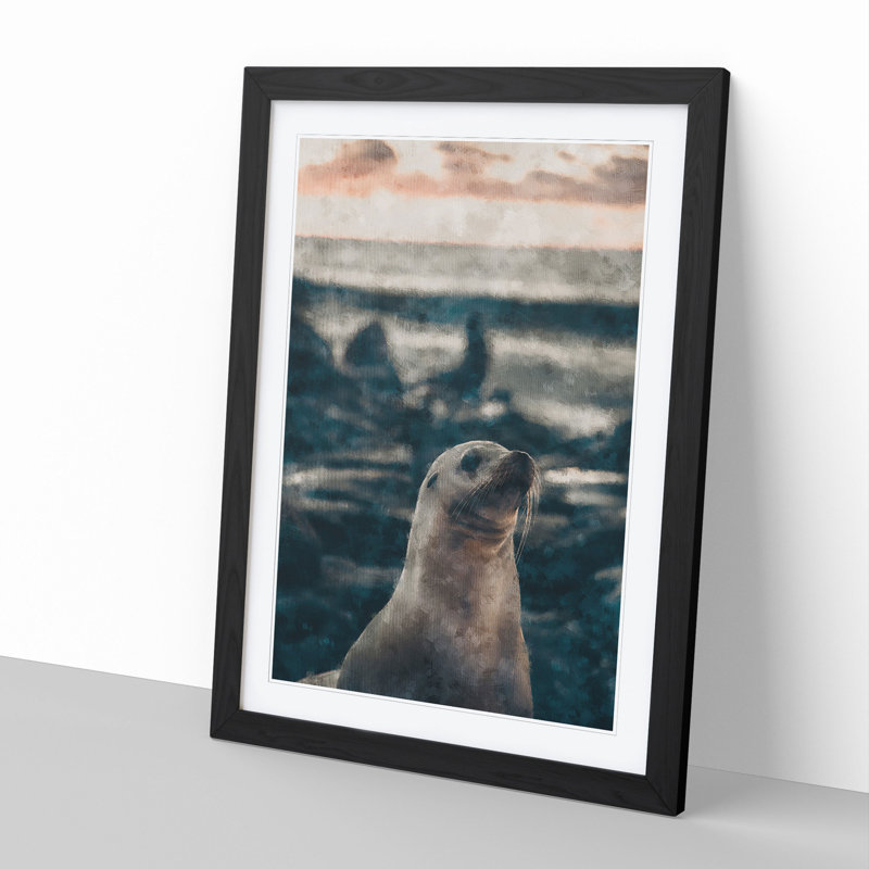 Portrait of a Seal - Framed Print, 65cm H x 48cm W x 2cm D, Black Framed