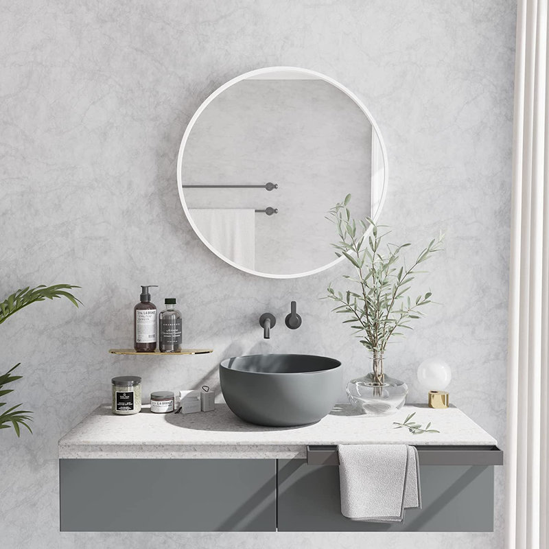 Gandee Metal Flat Wall Mirror, White, 50cm H x 50cm W