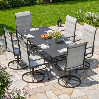 7-Piece Outdoor Swivel Patio Dining Sets, 360° Rotation Metal Frame Patio Chairs with Thickened Teslin Fabric, Armrest Outdoor Dining Chairs for Deck, Backyard