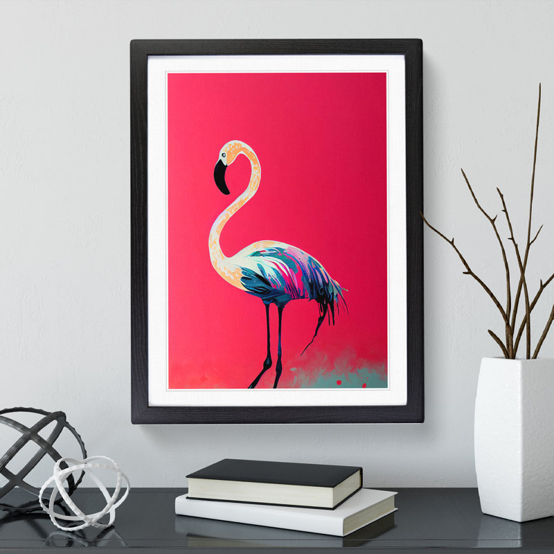 Content Flamingo - Single Picture Frame Print, Black, 64cm H x 46cm W x 2cm D