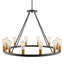 Grand lustre rustique en forme de roue de chariot 36 pouces 36 lumières, îlot de cuisine rond, accents noirs texturés + finition bois de chêne chaud-650973898