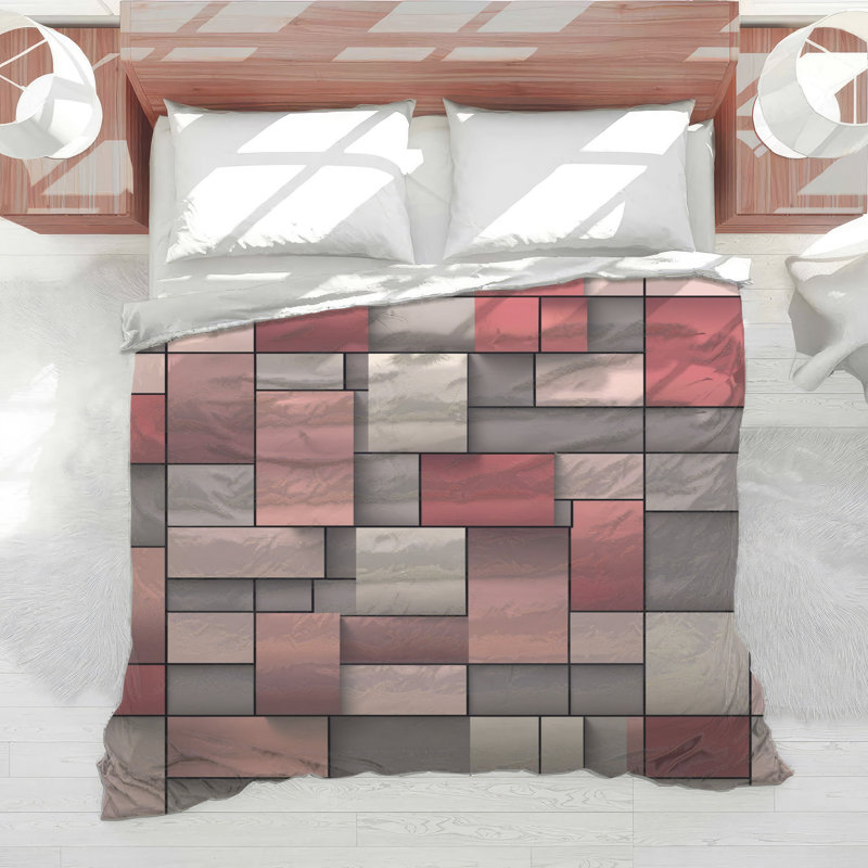 Édredon à blocs rectangulaires rose et gris, Twin Extra Long
