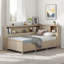 Lit de jour en bois avec tablettes de rangement, portes coulissantes et 3 tiroirs-1647440277