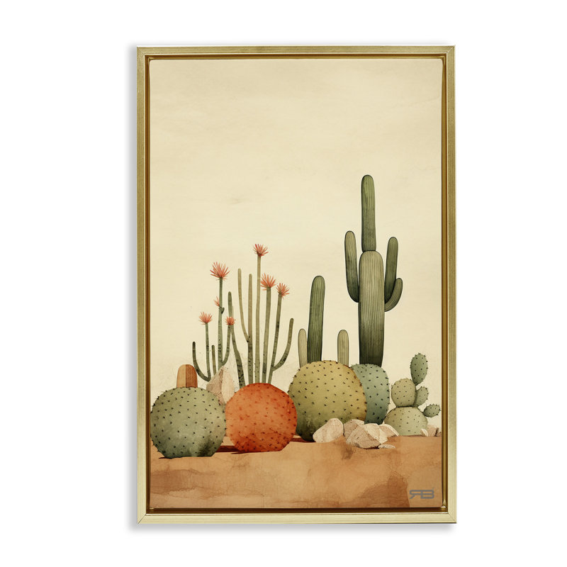 «Desert Cactus Scenery» par Roozbeh Bahramali, H 25 po x l 17 po, Cadre flottant métallique doré
