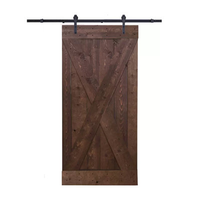 Porte de grange noueux en bois avec panneau avec quincaillerie d’installation