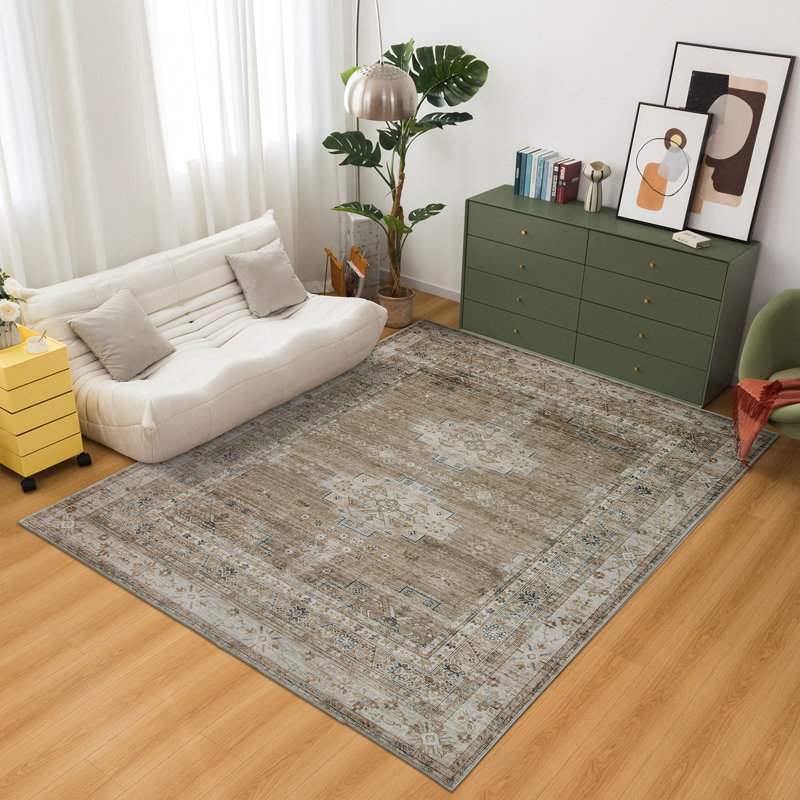 Darryl-James Soft Plush Vintage Distressed Machine Washable and Foldable Rug Non-Slip, Rectangle 7'6" x 9'6"