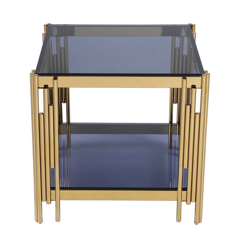 Annemaria End Table, Gold, Smoke Blue