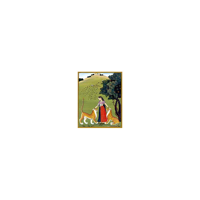 Ragini Sehuti With Tigers | Miniature Painting On Paper