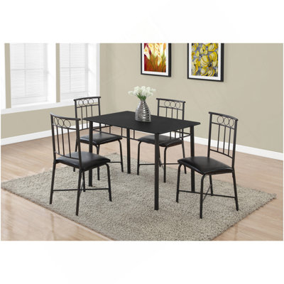 Ensemble de table de salle à manger, ensemble de 5 pièces, petit, 40 po rectangulaire, cuisine, métal noir, aspect cuir noir, contemporain, moderne