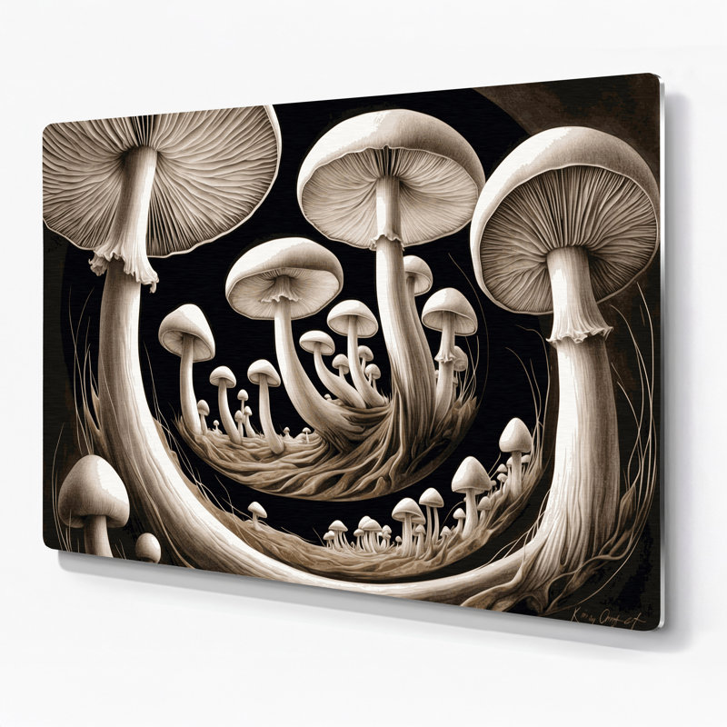 Art mural noir en métal légumes et huître champignon, H 11 po x l 14 po