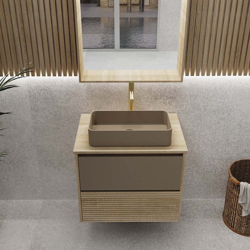 Meuble-lavabo avec plateau en bois et vasque Aeda