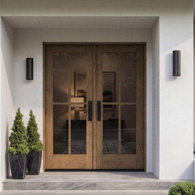 G104-SW-80 | 80" Double Door, RTA Prehung Exterior, SDL 4 Lite, Unfinished Mahogany Wood