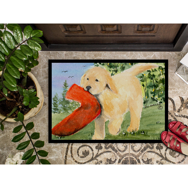Tapis de porte d’intérieur anti-dérapant golden retriever, Rectangle 1 pi 6 po x 2 pi 3 po
