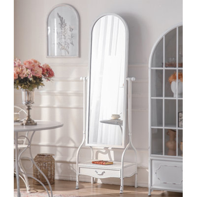 Miroir arqué blanc antique avec tiroir