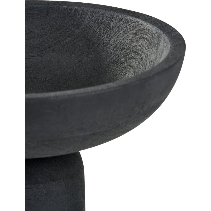 Handcarved Mango Wood Bowl with Raised Base, Black