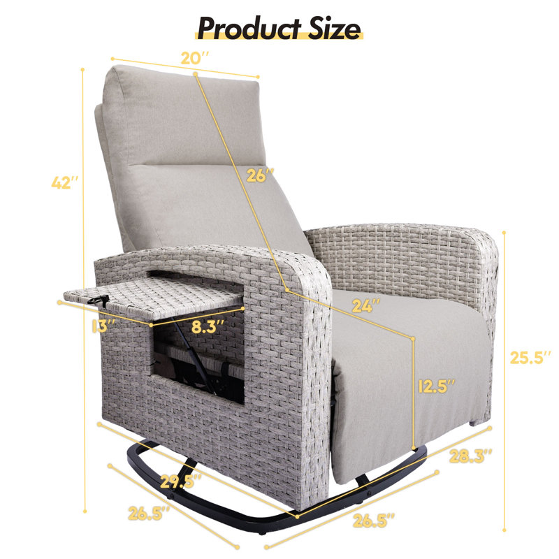 Outdoor 360° Swivel Rattan Recliner Chair, Beige, Gray