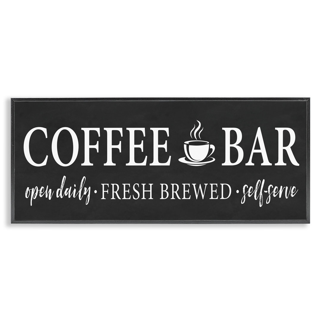 Coffee Bar Open Sign Casual Black Design - Textual Art Print on Canvas Stupell Industries Frame
