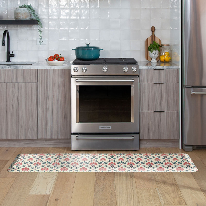 Anti-Fatigue Kitchen Comfort Mat, Block Print Garden In Coral Lattice, Runner 30" x 72", Coral Lattice