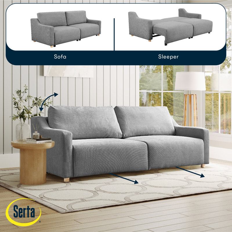 Serta Gabi 90.2" Queen Size Convertible Sleeper Sofa, Lift and Fold Wall Hugger, Chenille, Light Grey