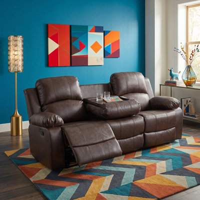 Brown Vegan Leather Manual Recling Sofa
