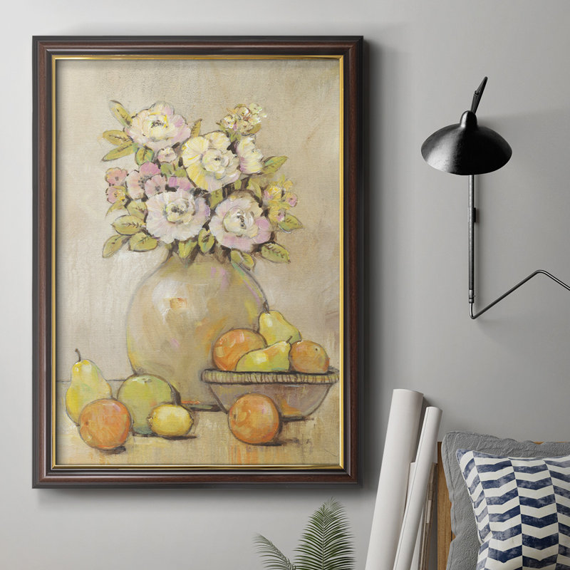«Still Life Study Flowers & Fruit II», toile encadrée de qualité supérieure - prête à être accrochée