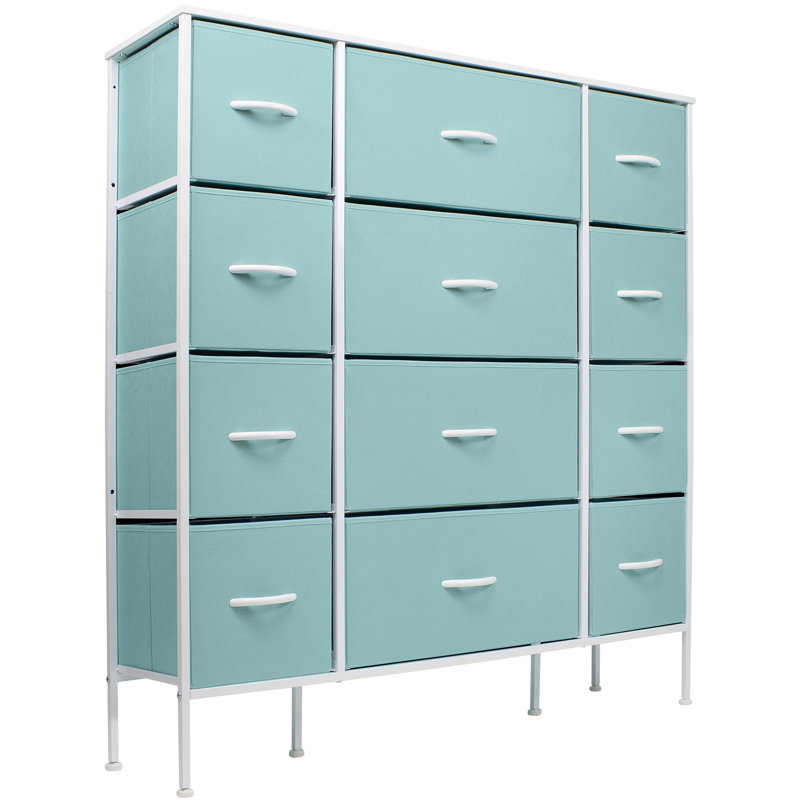 Aqua 12-Drawer Fabric Dresser with Steel Frame