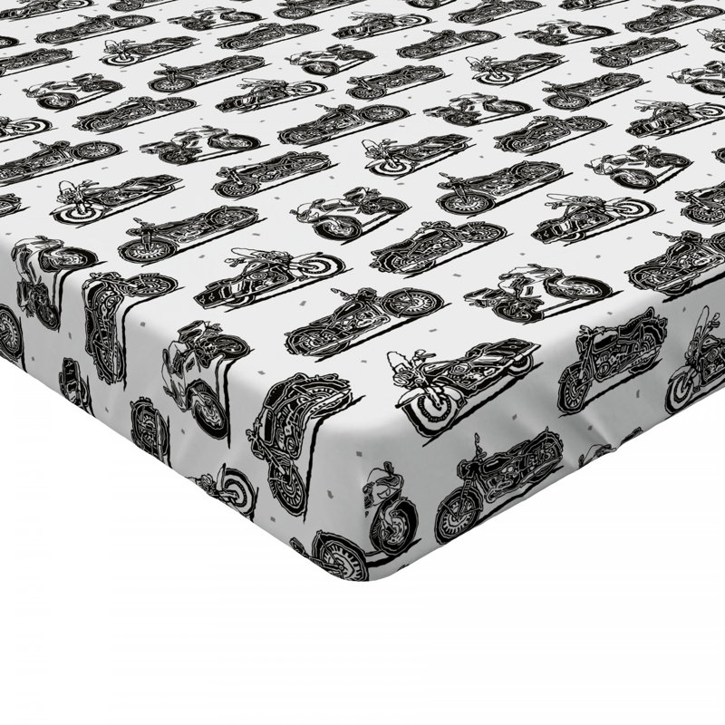 Twin Blue Microfiber Motorcycle Print Fitted Sheet
