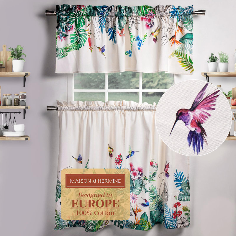 Rideau de cuisine 100 % coton Maison d'Hermine Tropiques - Cantonnière 56 po X 18 po et étage 28 po X 36 po