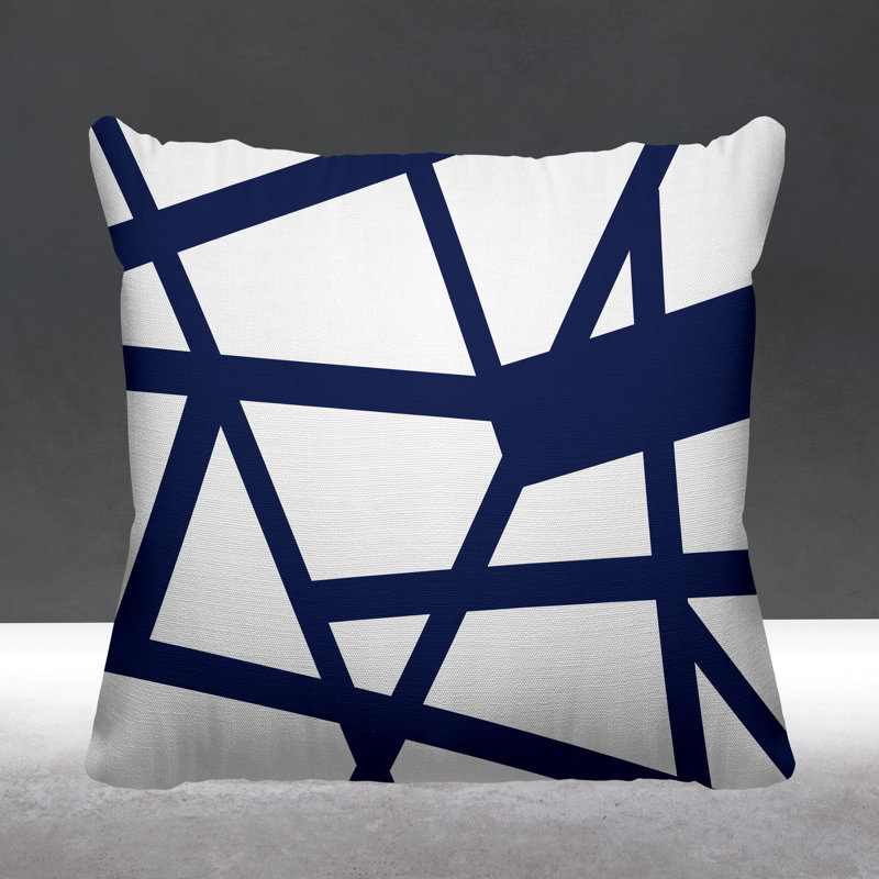 Coussin décoratif intérieur / extérieur Shepherd Stripes, L 17 po x H 17 po, Bleu marine