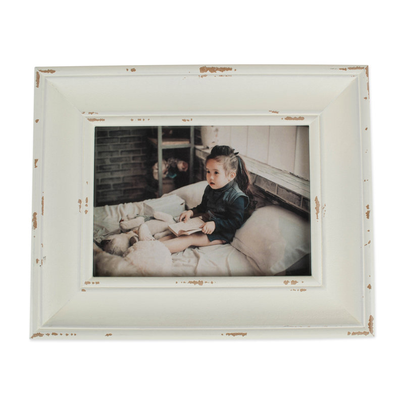 Cadre pour photo simple en bois biseauté Syrna, Blanc antique, 8 po x 10 po