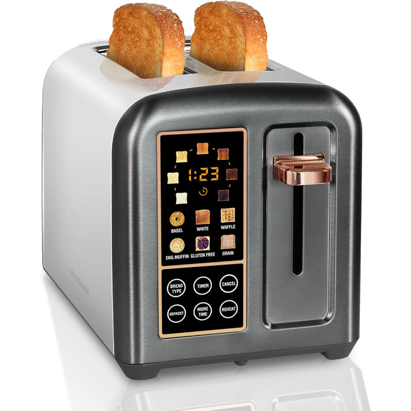 Toaster 2 Slice, Stainless Toaster LCD Display&Touch Button, 50% Faster Heating Speed, Wide Slots, Gray