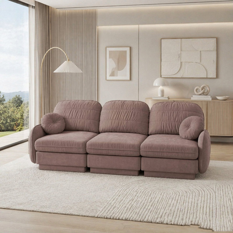 Canapé en chenille Cloud, siège profond avec repose-pieds mobile, Rose Dust+3seat
