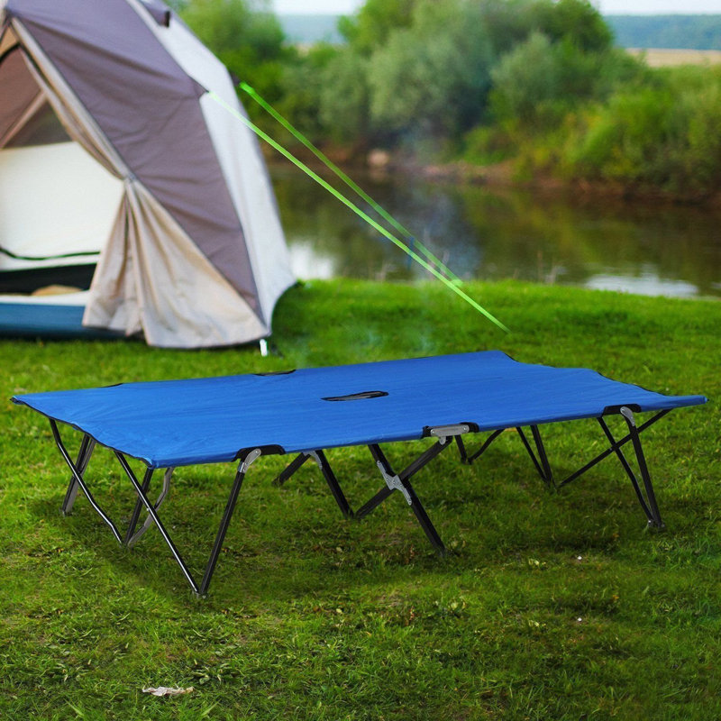 Horstman Double Camping Bed Foldable Cot Sunbed w/ Carry Bag, Blue