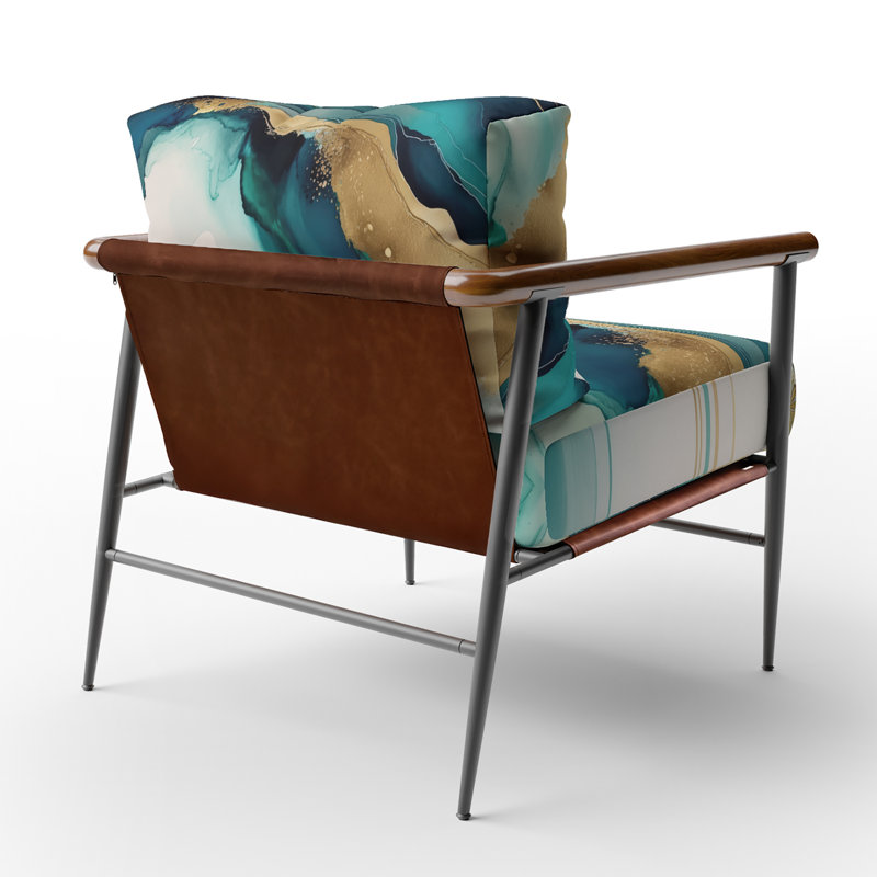 Fauteuil d'appoint rembourré abstrait sarcelle et doré Abstract Expression II, Noir